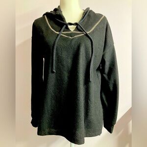 Women’s Pullover Tie Hoodie, Small, Black, Lightweight, by White Birch